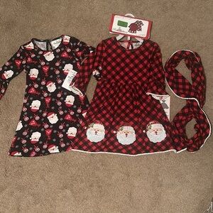 Rare Editions Christmas Dresses And Scarf 3-piece Set